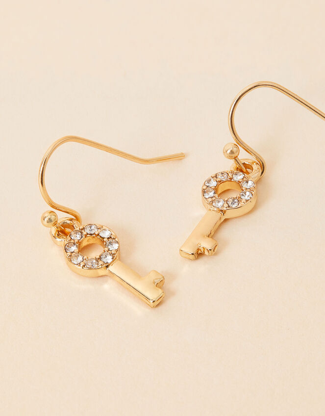 Sparkle Key Short Drop Earrings, , large