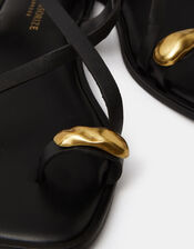 Metal Toe Detail Strappy Sandals, Black (BLACK), large