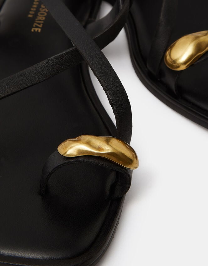 Metal Toe Detail Strappy Sandals, Black (BLACK), large