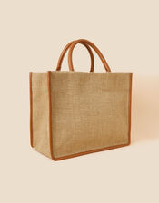 Large Embroidered Jute Handheld Bag, , large
