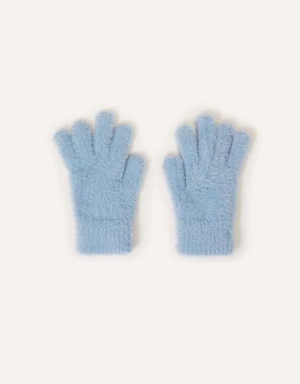 Stretch Fluffy Knit Gloves Blue, Blue (BLUE), large