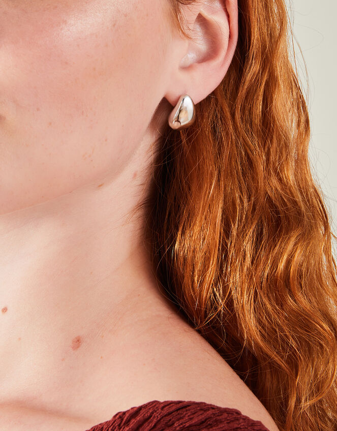 Platinum-Plated Stainless Steel Chunky Teardrop Earrings, , large