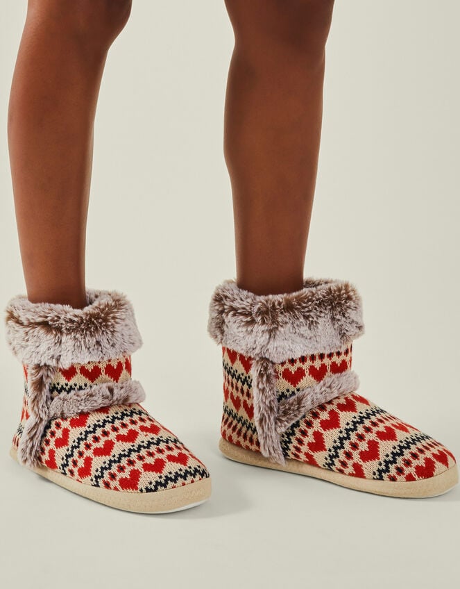 Fair Isle Faux Fur Boot Slippers, Multi (BRIGHTS MULTI), large