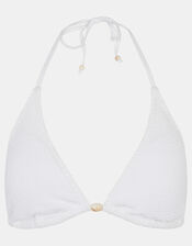 Crinkle Texture Bead Triangle Bikini Top, White (WHITE), large