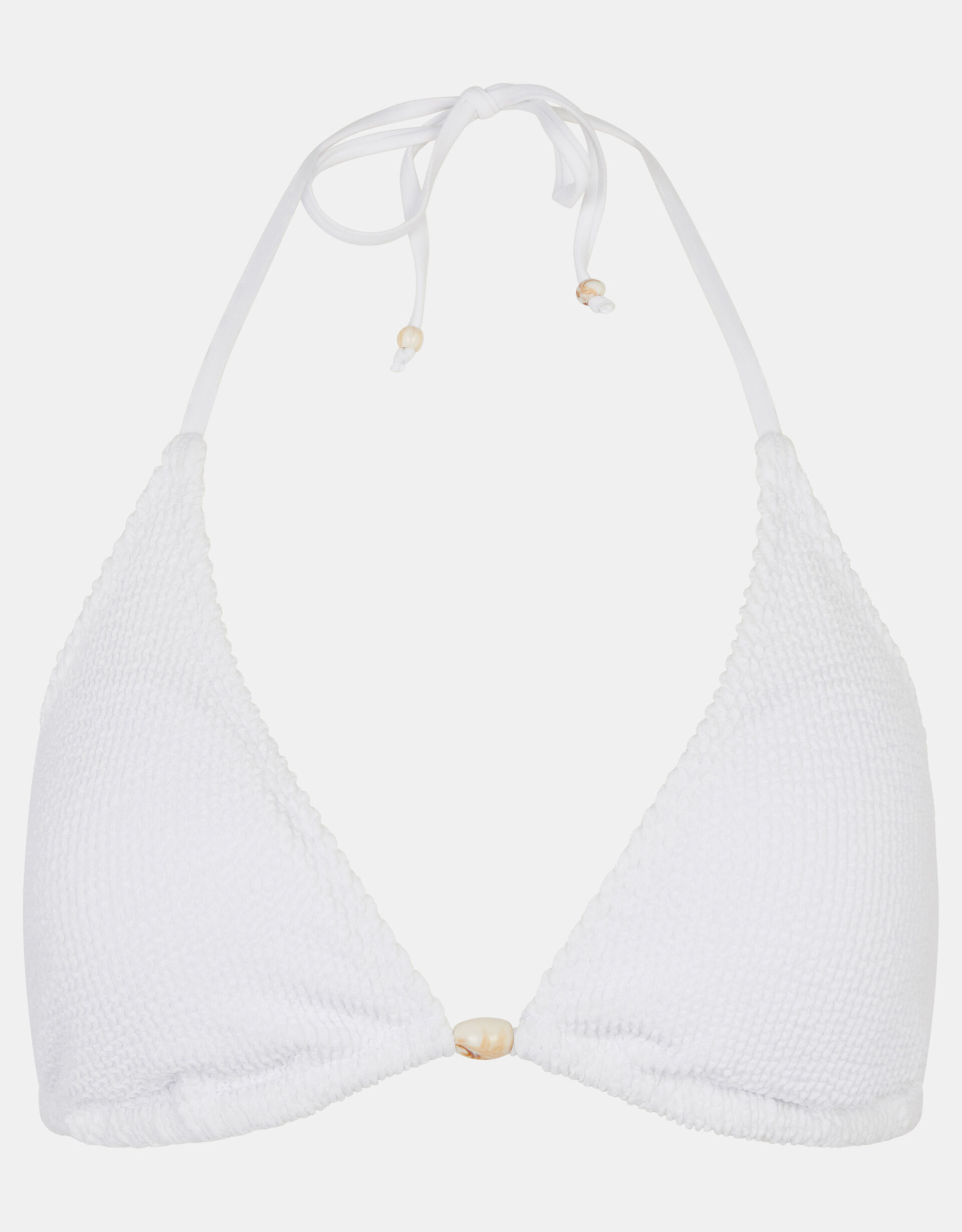 Crinkle Texture Bead Triangle Bikini Top, White (WHITE), large