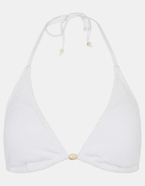 Crinkle Texture Bead Triangle Bikini Top, White (WHITE), large