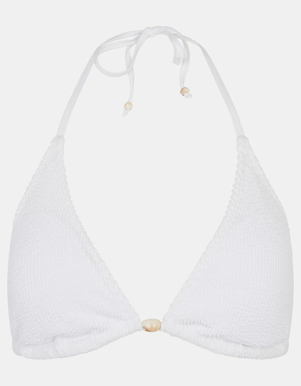 Crinkle Texture Bead Triangle Bikini Top, White (WHITE), large
