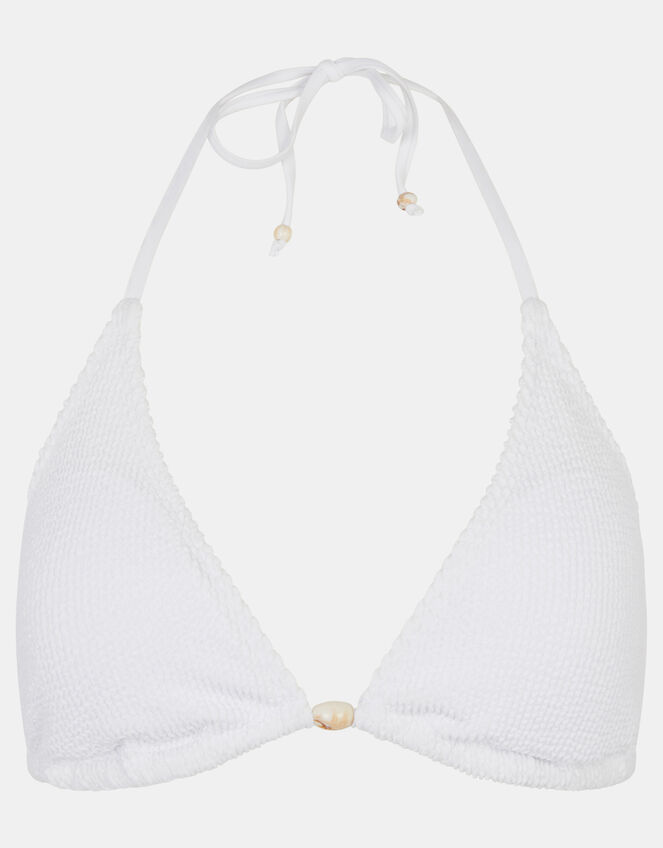 Crinkle Texture Bead Triangle Bikini Top, White (WHITE), large