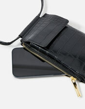 Faux Croc Phone Bag, Black (BLACK), large