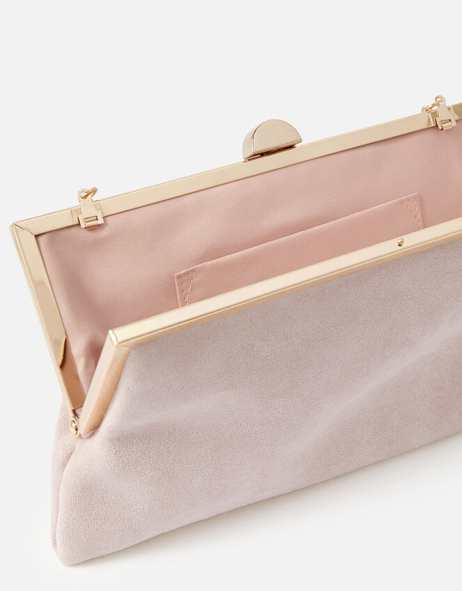 Suedette Clipframe Clutch Bag, Nude (NUDE), large