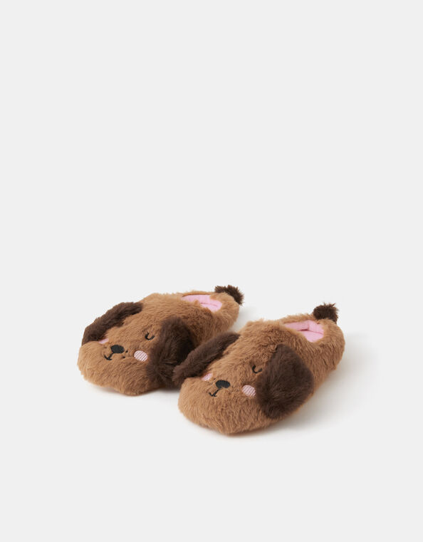 Girls Fluffy Dog Slippers, Tan (TAN), large