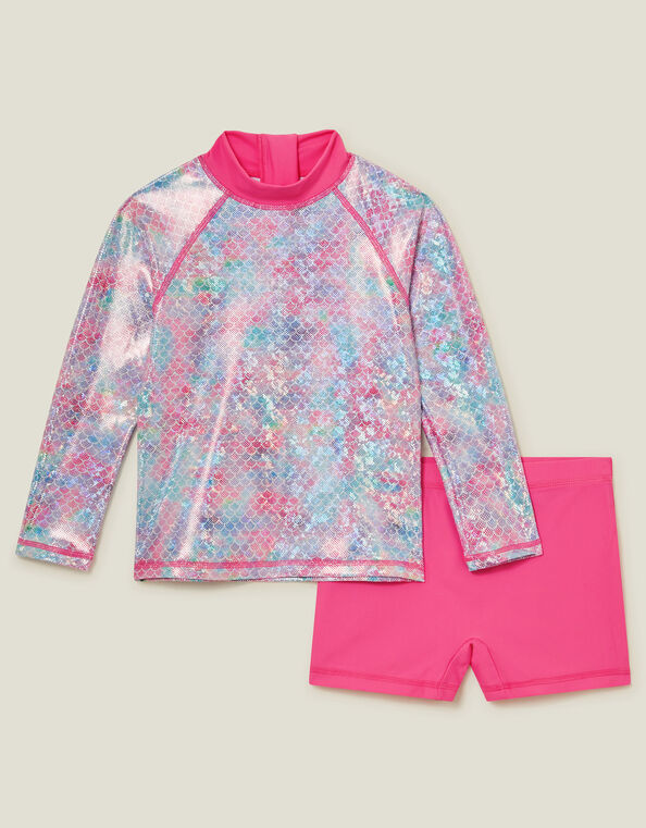 Girls Mermaid Rash Vest Swim Set, Multi (PASTEL MULTI), large