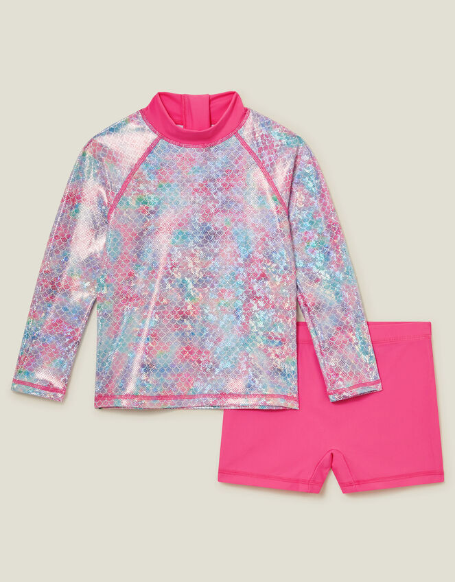 Girls Mermaid Rash Vest Swim Set, Multi (PASTEL MULTI), large