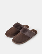 Suede Faux Fur Slippers, Brown (CHOCOLATE), large