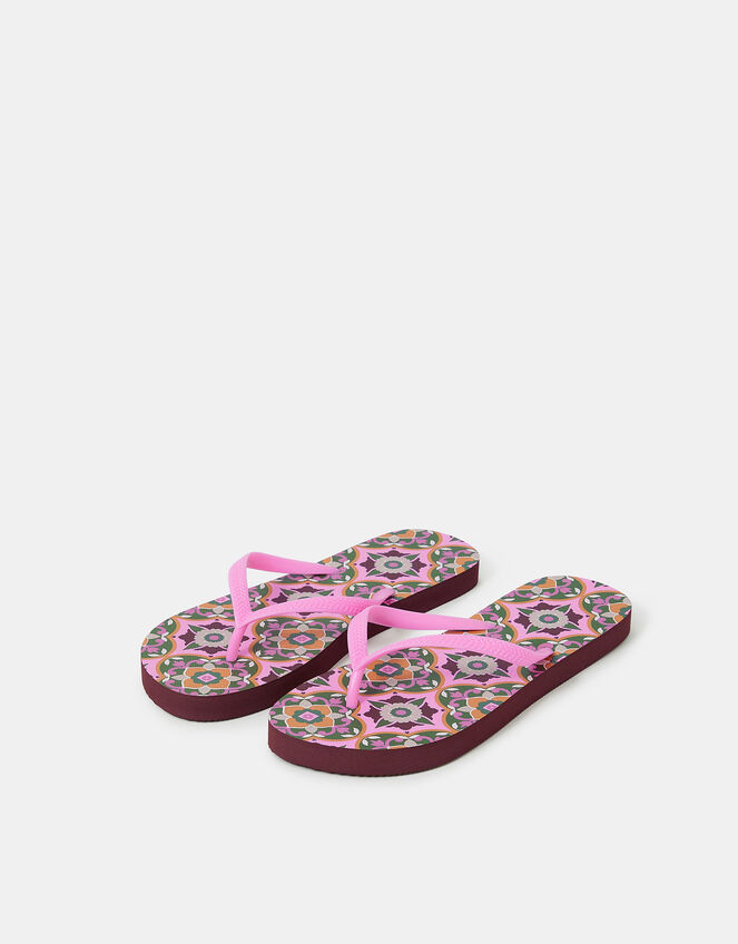 Tile Print Flip Flops, Natural (NATURAL), large