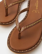 Stud Leather Flip Flops, Tan (TAN), large