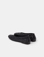 Woven Leather Ballet Flats, Black (BLACK), large