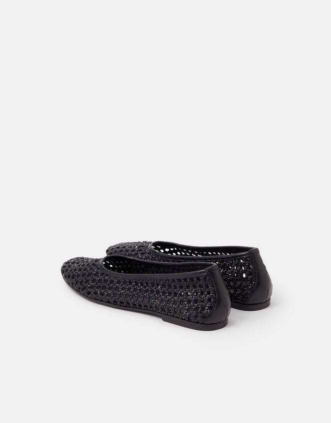 Woven Leather Ballet Flats, Black (BLACK), large