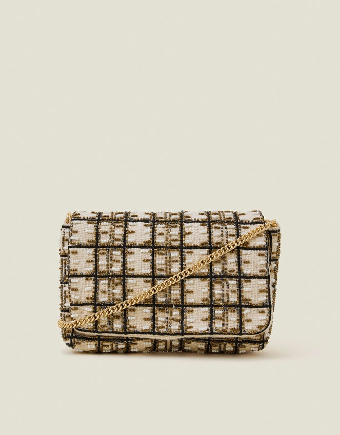 Woven Embellished Clutch Bag Cream, , large