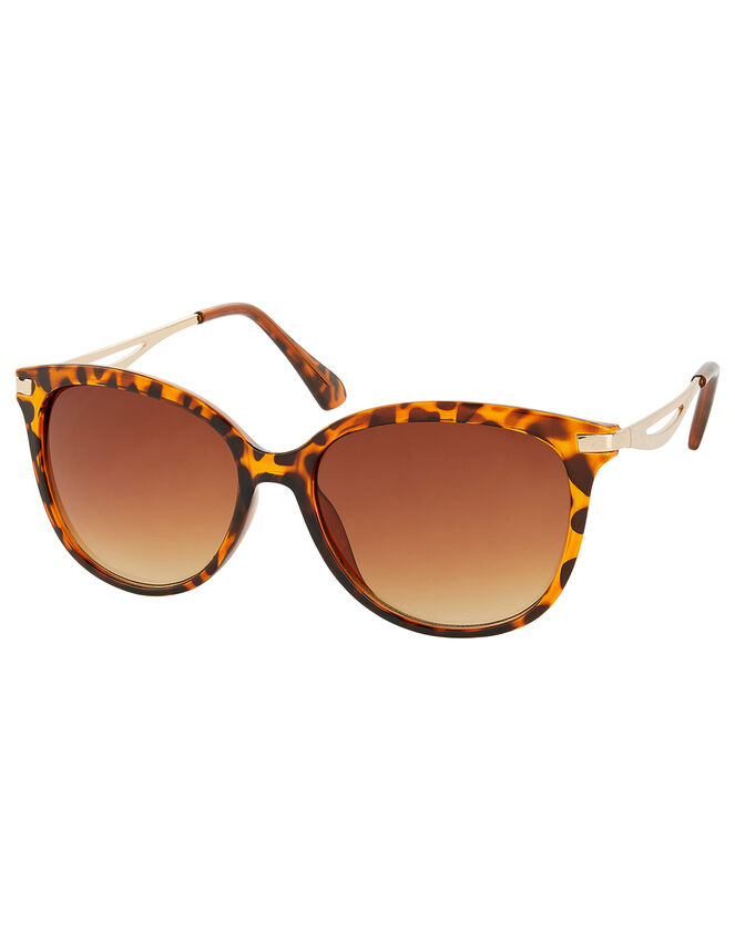 Leopard Print Metal Arm Sunglasses, , large