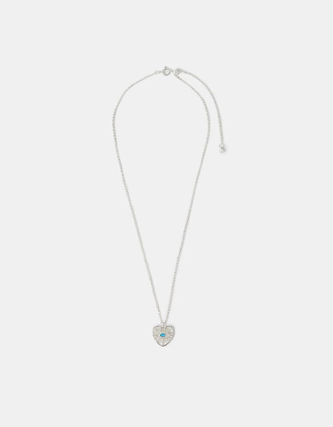 Sterling Silver-Plated Evil Eye Heart Pendant Necklace, , large