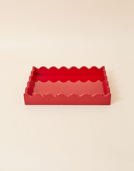 Medium Glossy Wooden Tray with Scalloped Edge, , large