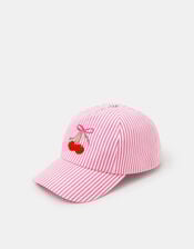 Girls Cherry Stripe Cap, Pink (PINK), large
