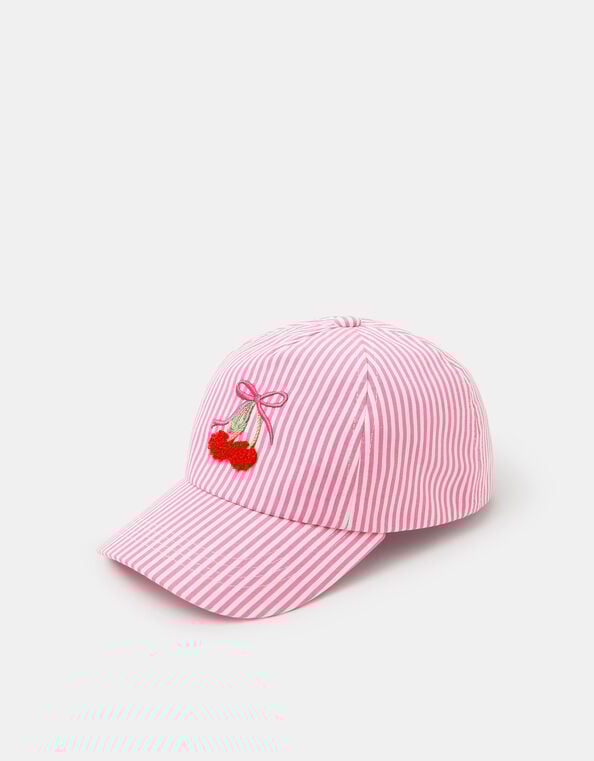 Girls Cherry Stripe Cap, Pink (PINK), large