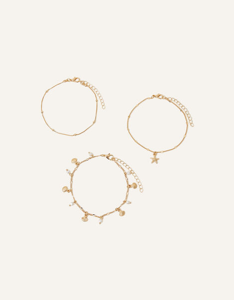 Shell and Starfish Anklets Set of Three, , large