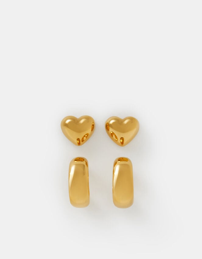 2-Pack Stainless Steel Heart Stud & Hoop Earrings, , large
