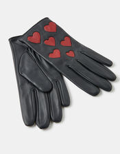 Love Heart Leather Gloves, Black (BLACK), large