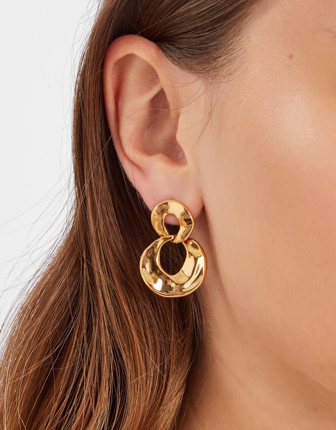 14ct Gold-Plated Round Link Drop Earrings, , large