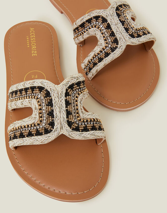 Wide Fit Cut-Out Bead Slide Sandals, Black (BLACK WHITE), large