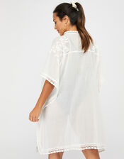 Cotton Kimono with Lace and Floral Embroidery, Cream (CREAM), large
