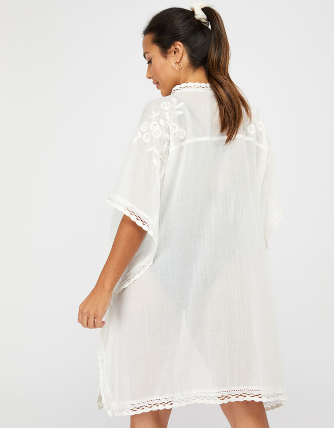 Cotton Kimono with Lace and Floral Embroidery, Cream (CREAM), large