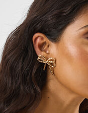 Beaded Bow Stud Earrings, , large