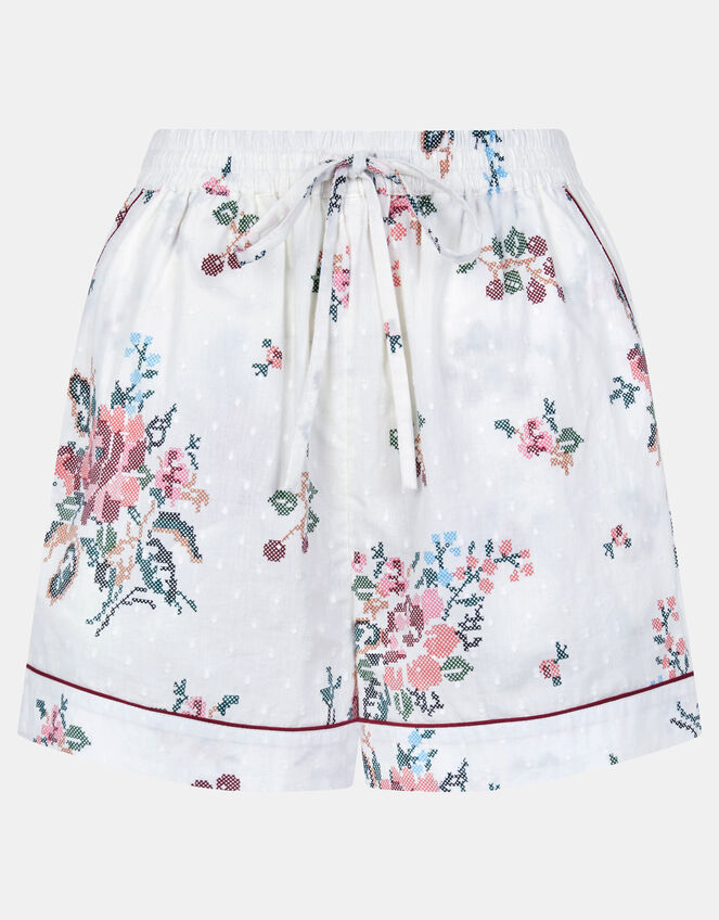 Floral Print Cotton Shorts Pyjamas Set, Ivory (IVORY), large