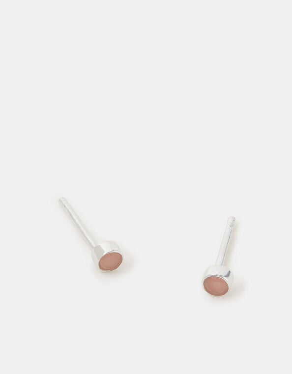 Sterling Silver Healing Stone Stud Earrings, Pink (PINK), large