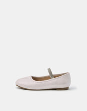 Girls Diamante Strap Ballet Flats, Ivory (IVORY), large