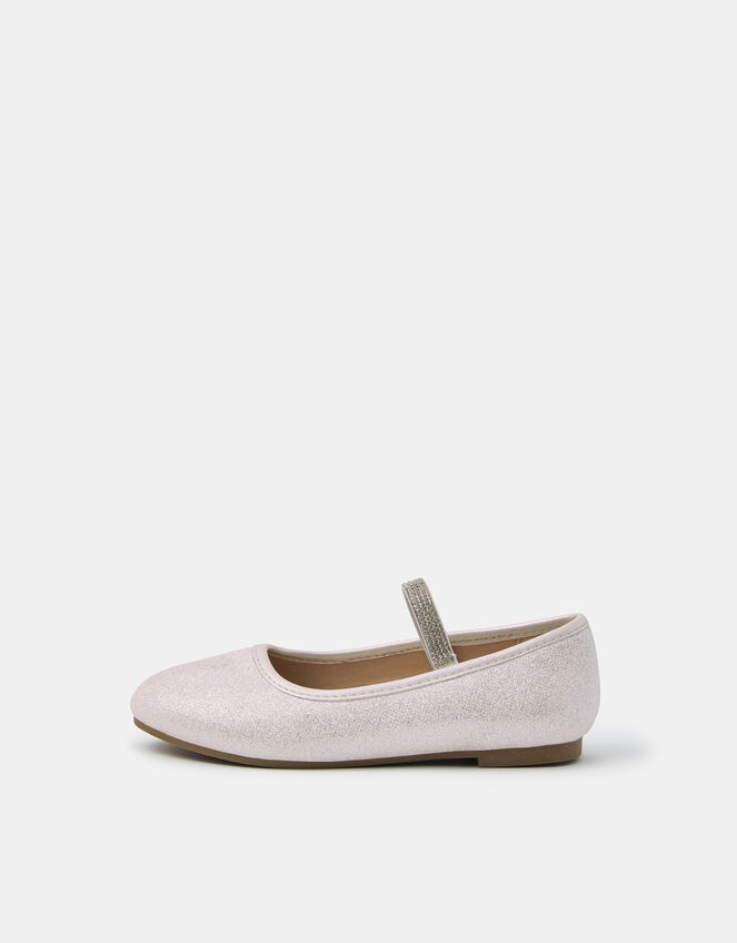 Girls Diamante Strap Ballet Flats, Ivory (IVORY), large