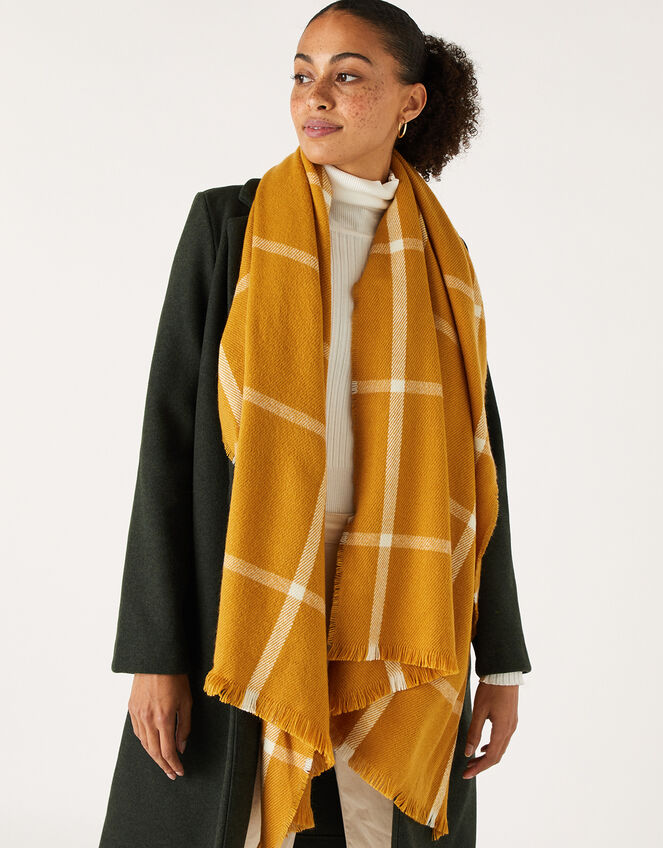 Sunny Windowpane Check Blanket Scarf, , large
