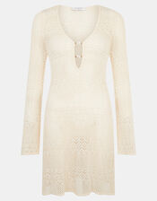 Knitted Long Sleeve Cover Up, Cream (CREAM), large