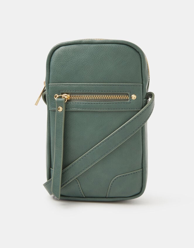 Faux Leather Crossbody Phone Bag, Teal (TEAL), large