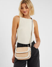 Woven Satchel Cross-Body Bag, Cream (CREAM), large
