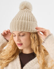 Faux Fur Bobble Beanie Hat, , large