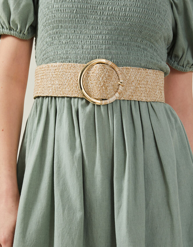 Thick Raffia Buckle Belt, Natural (NATURAL), large
