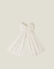 Bridal Pearl Bow Barrette Hair Clip, , large