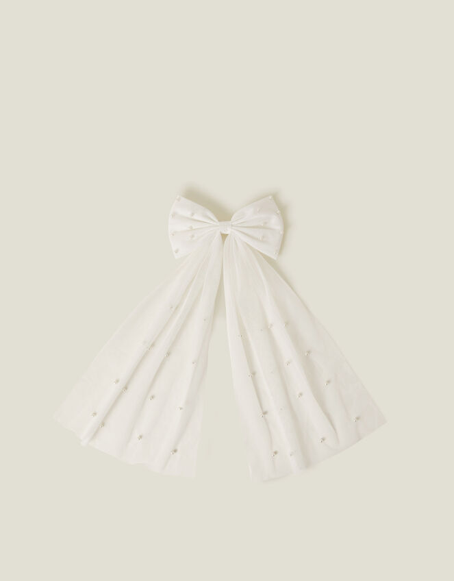 Bridal Pearl Bow Barrette Hair Clip, , large