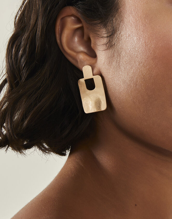 Brushed Square Drop Earrings, , large