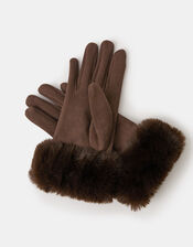 Suedette Cuff Gloves, Brown (BROWN), large